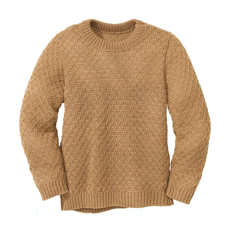 Pullover Aran aus Bio Wolle, karamell | disana