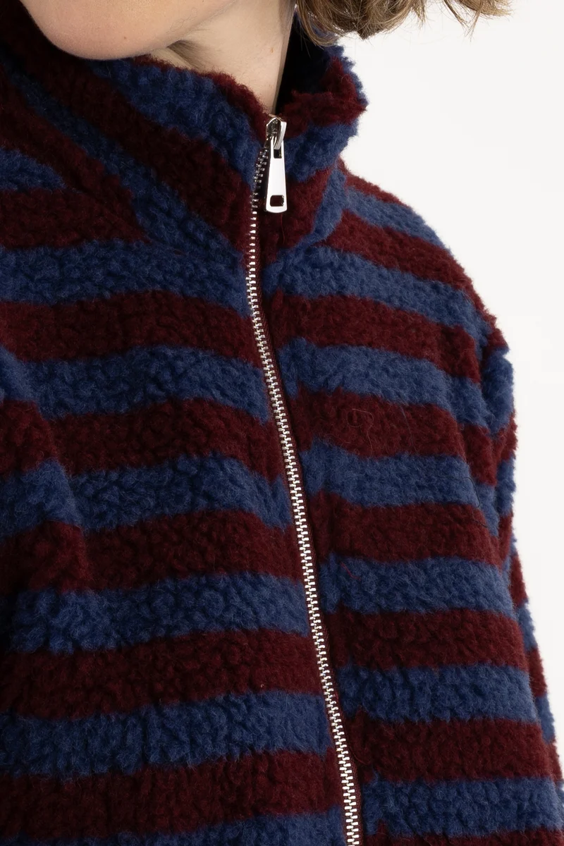 Danedada Fuzzy Wool Stripe Fleece Zip-Up Dark Wine/Porcelaine