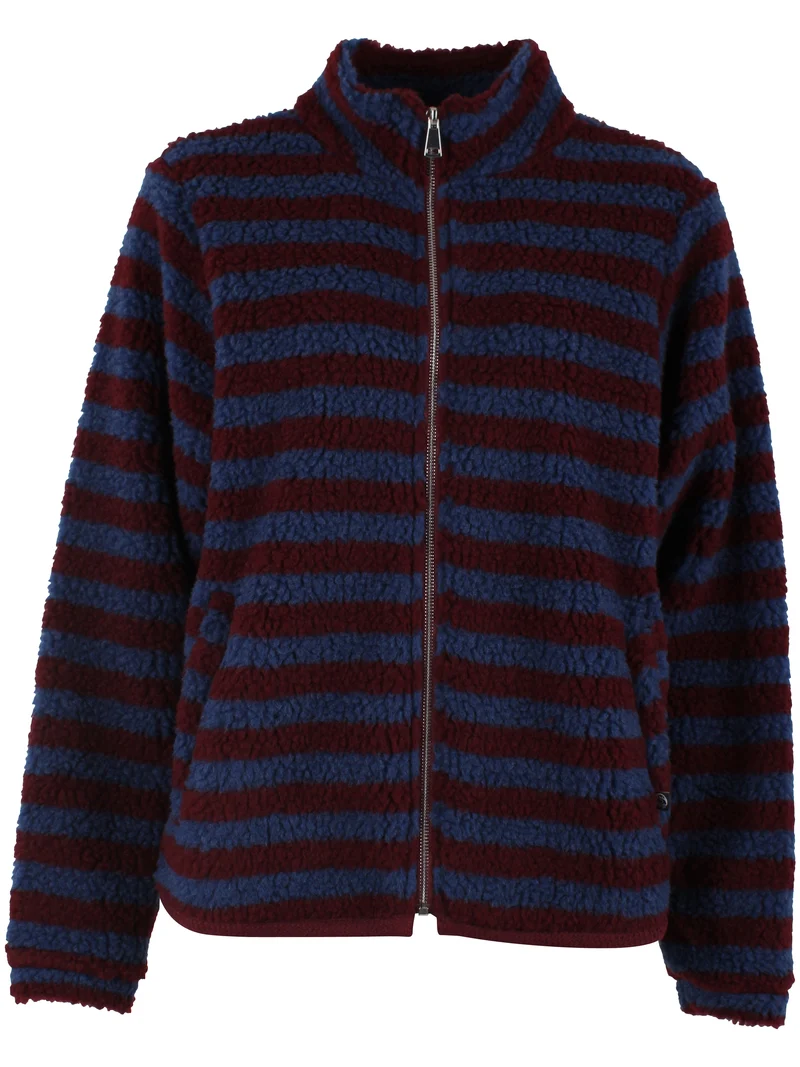 Danedada Fuzzy Wool Stripe Fleece Zip-Up Dark Wine/Porcelaine