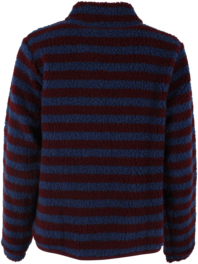 Danedada Fuzzy Wool Stripe Fleece Zip-Up Dark Wine/Porcelaine