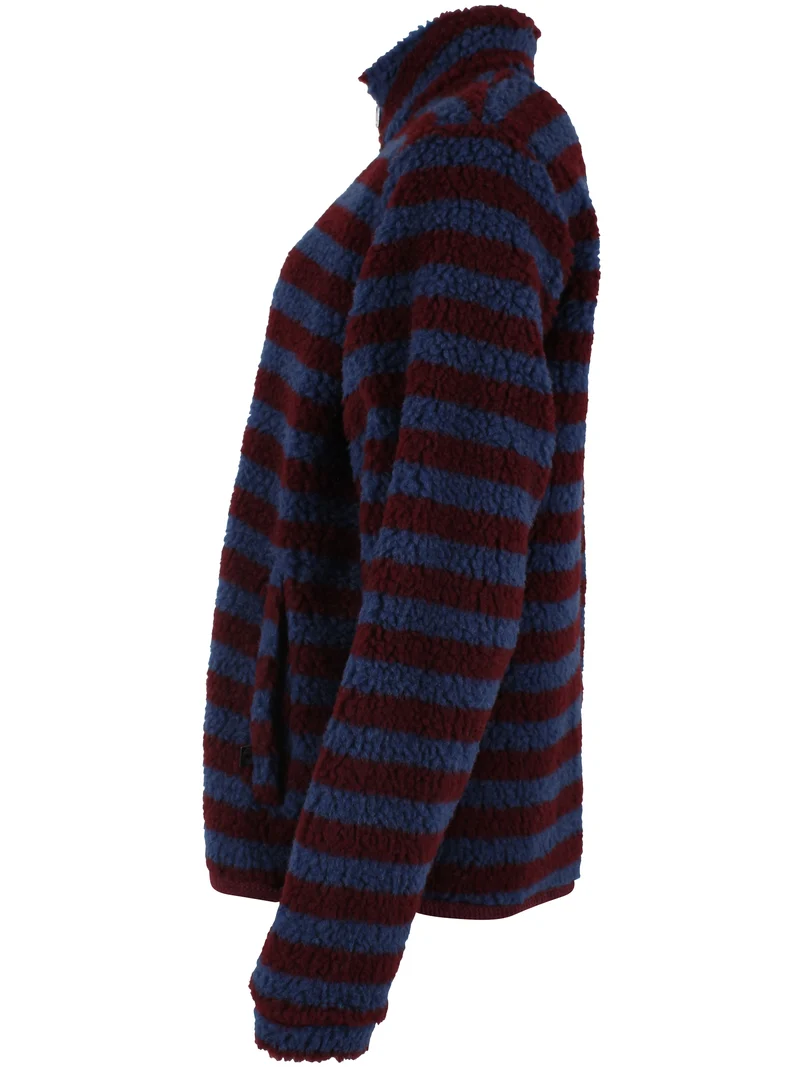 Danedada Fuzzy Wool Stripe Fleece Zip-Up Dark Wine/Porcelaine