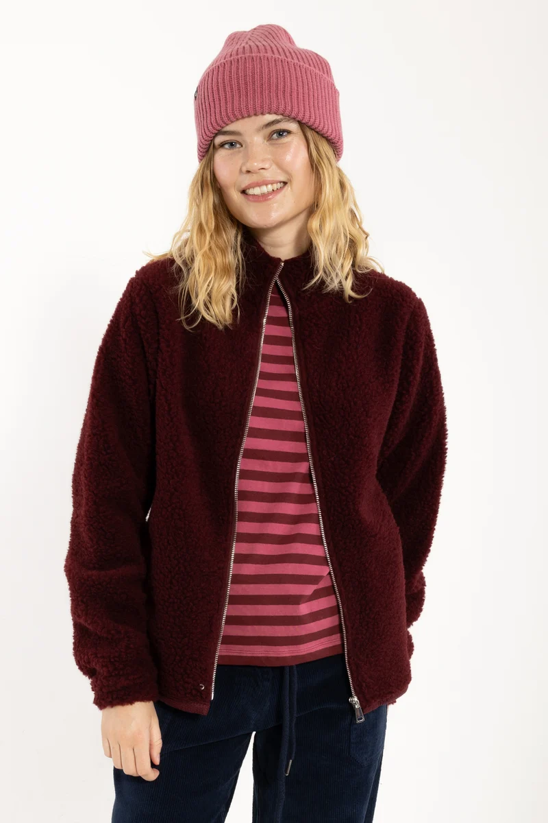 Danedada Fuzzy Wool Fleece Zip-Up Dark Wine