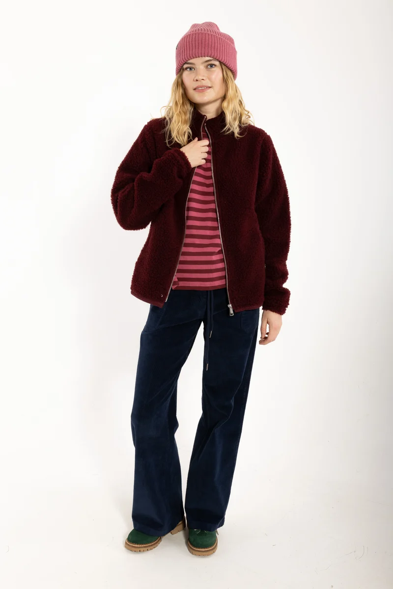 Danedada Fuzzy Wool Fleece Zip-Up Dark Wine