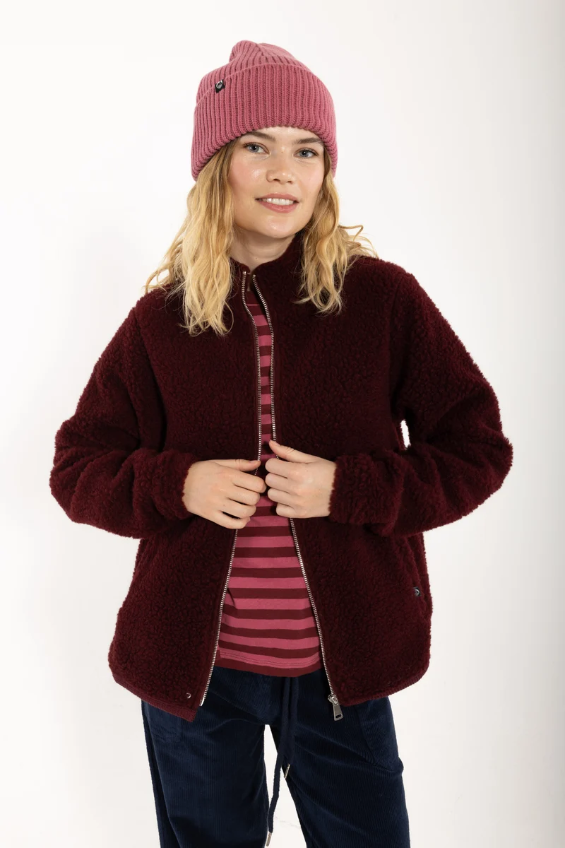 Danedada Fuzzy Wool Fleece Zip-Up Dark Wine