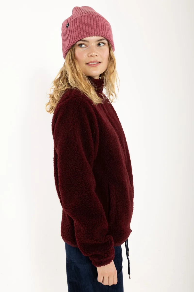 Danedada Fuzzy Wool Fleece Zip-Up Dark Wine