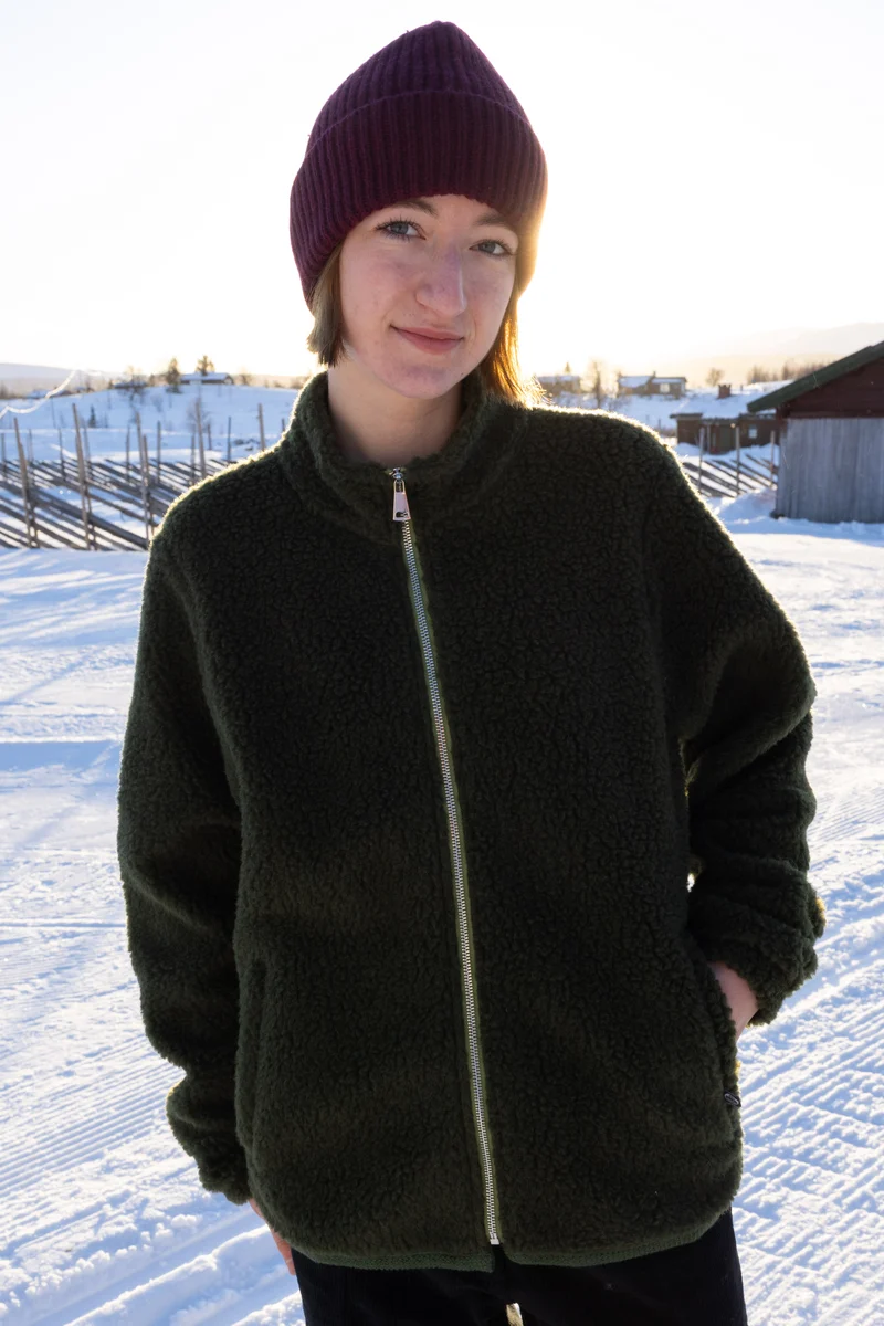 Danedada Fuzzy Wool Fleece Zip-Up Dark Army