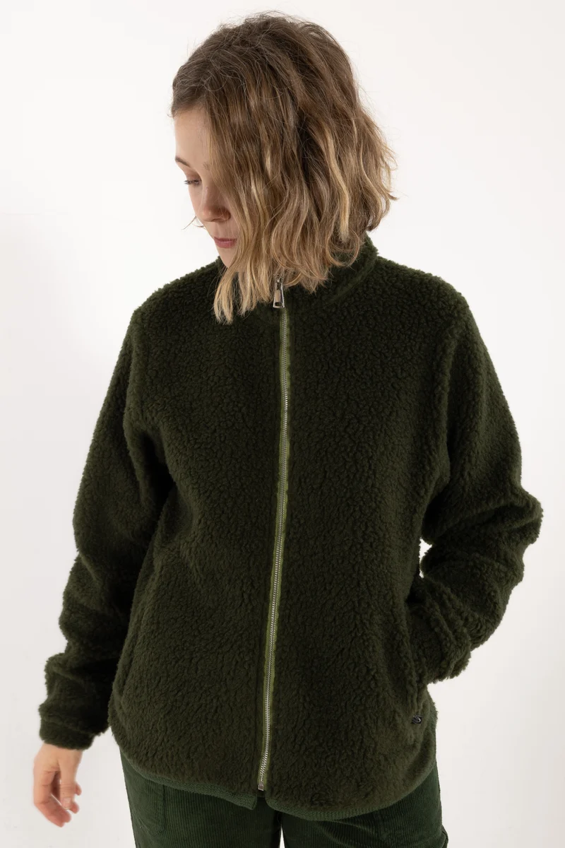 Danedada Fuzzy Wool Fleece Zip-Up Dark Army