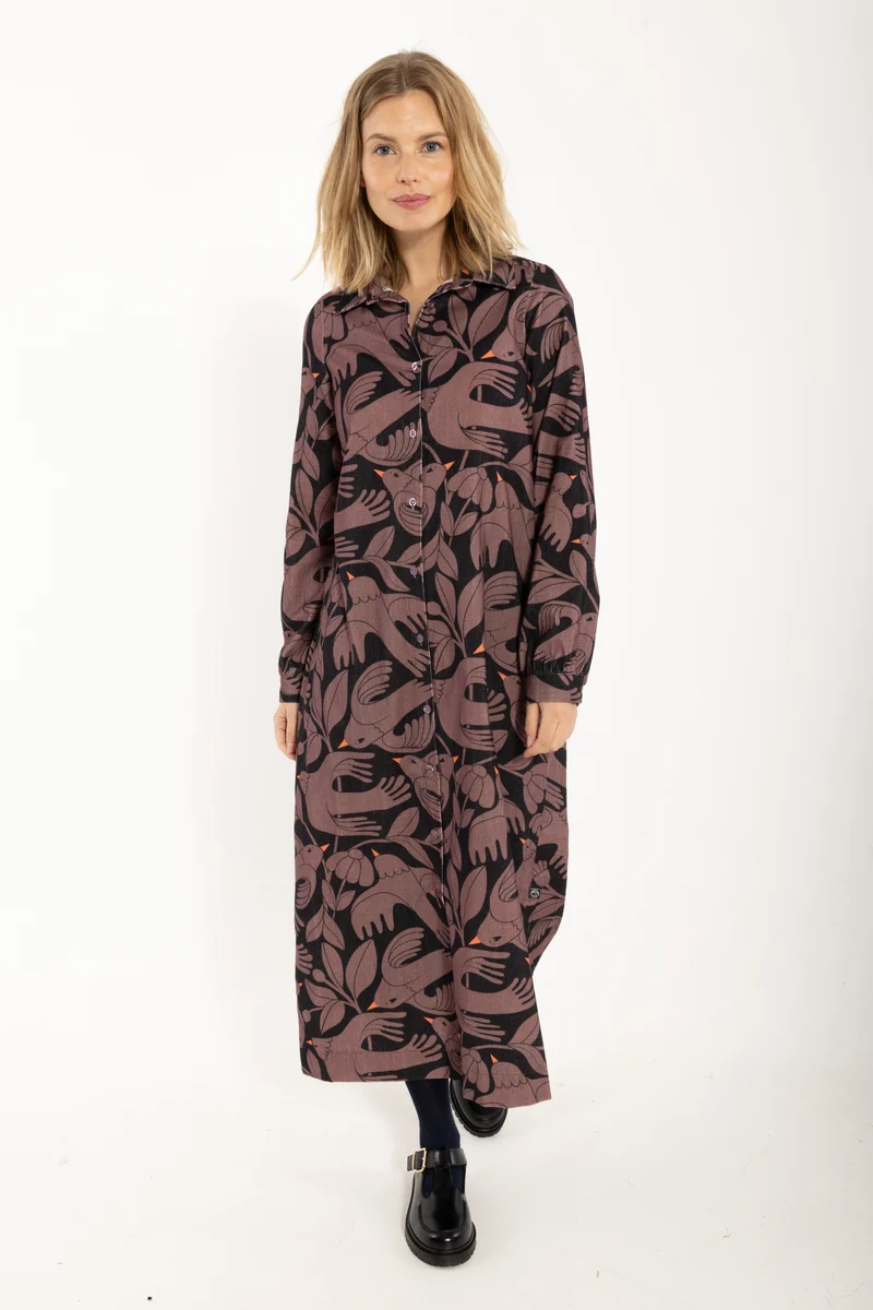 Danepippi Cord AOP Dress Dark Navy/Grey Plum BIRDIEUP