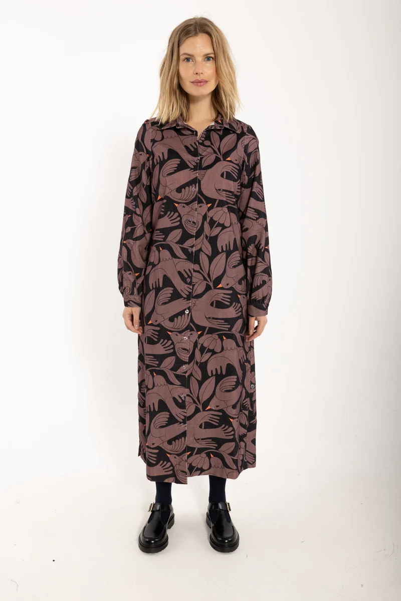 Danepippi Cord AOP Dress Dark Navy/Grey Plum BIRDIEUP