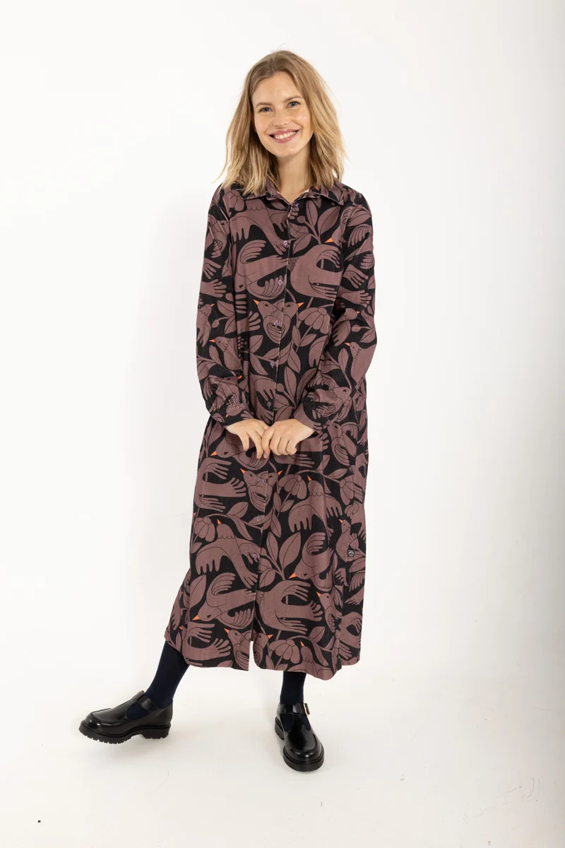 Danepippi Cord AOP Dress Dark Navy/Grey Plum BIRDIEUP
