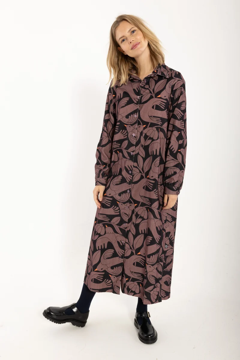 Danepippi Cord AOP Dress Dark Navy/Grey Plum BIRDIEUP