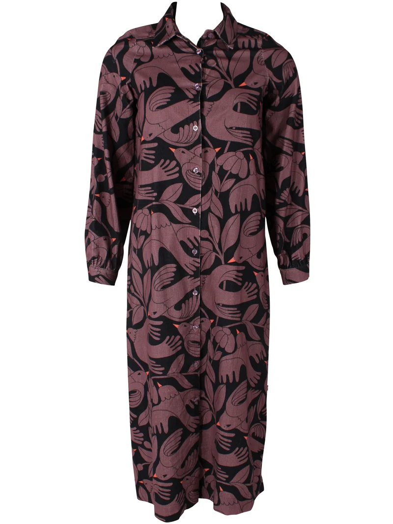 Danepippi Cord AOP Dress Dark Navy/Grey Plum BIRDIEUP