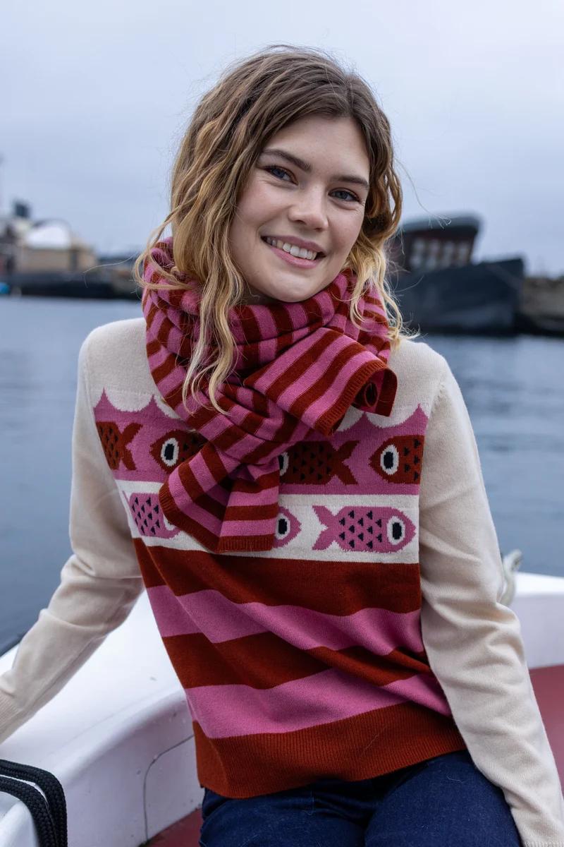 Danesong Merino Wool Sweater Light Beige/Chili/Berry Compote