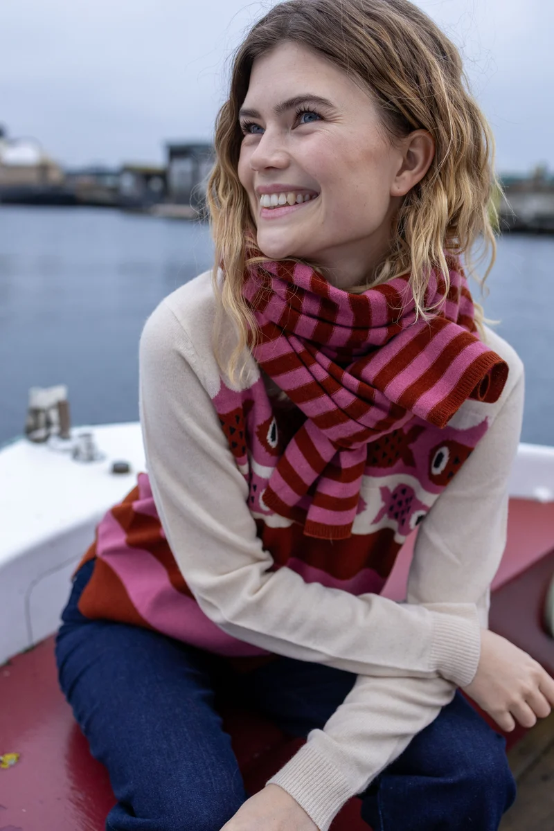 Danesong Merino Wool Sweater Light Beige/Chili/Berry Compote