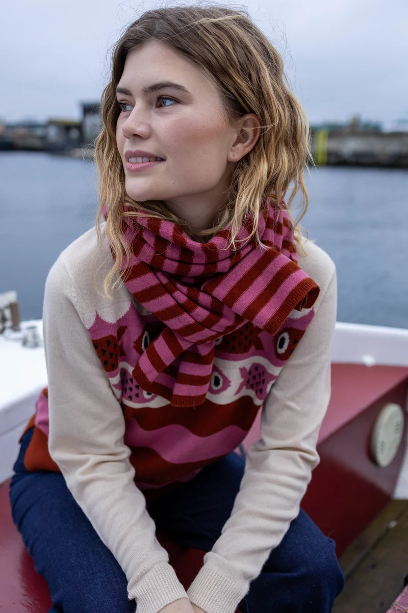 Danesong Merino Wool Sweater Light Beige/Chili/Berry Compote