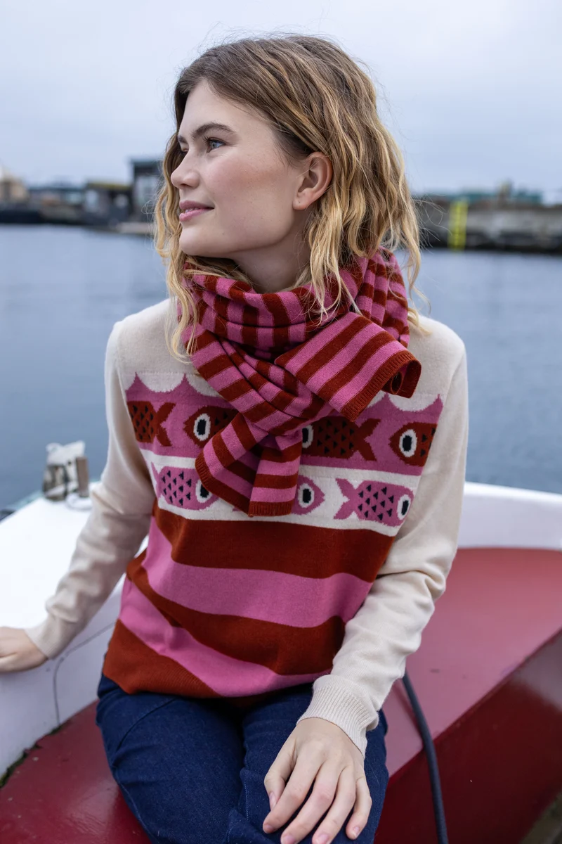 Danesong Merino Wool Sweater Light Beige/Chili/Berry Compote