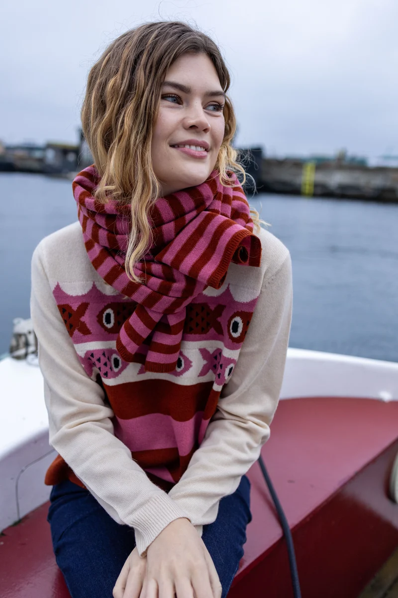 Danesong Merino Wool Sweater Light Beige/Chili/Berry Compote
