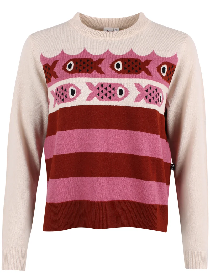 Danesong Merino Wool Sweater Light Beige/Chili/Berry Compote