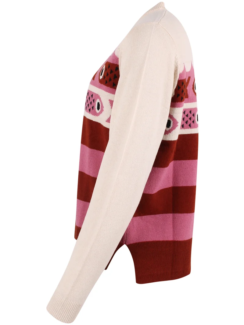 Danesong Merino Wool Sweater Light Beige/Chili/Berry Compote