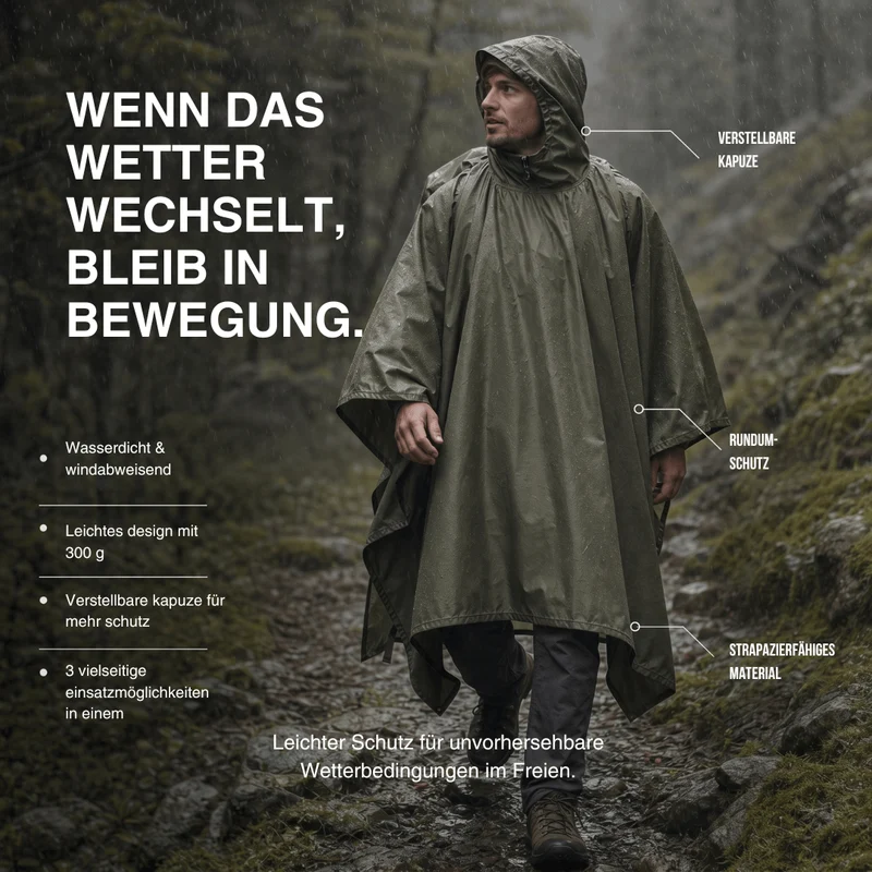 3 in 1 Regenponcho – Schutz für jede Wetterlage