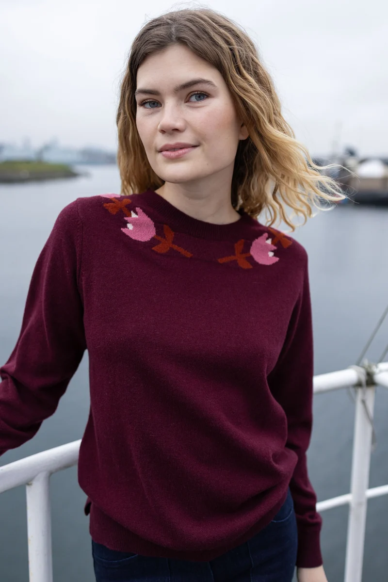 Danevibe Merino Wool Sweater Dark Wine FLOWER