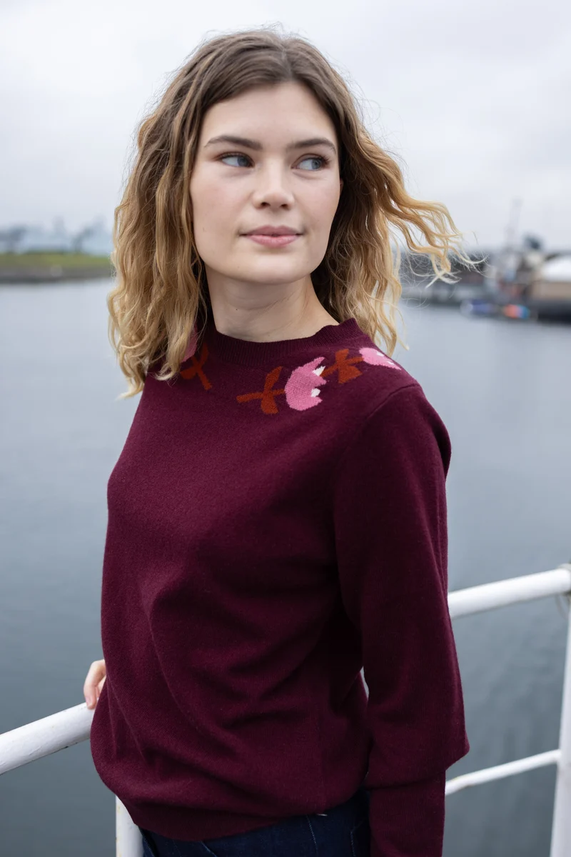 Danevibe Merino Wool Sweater Dark Wine FLOWER