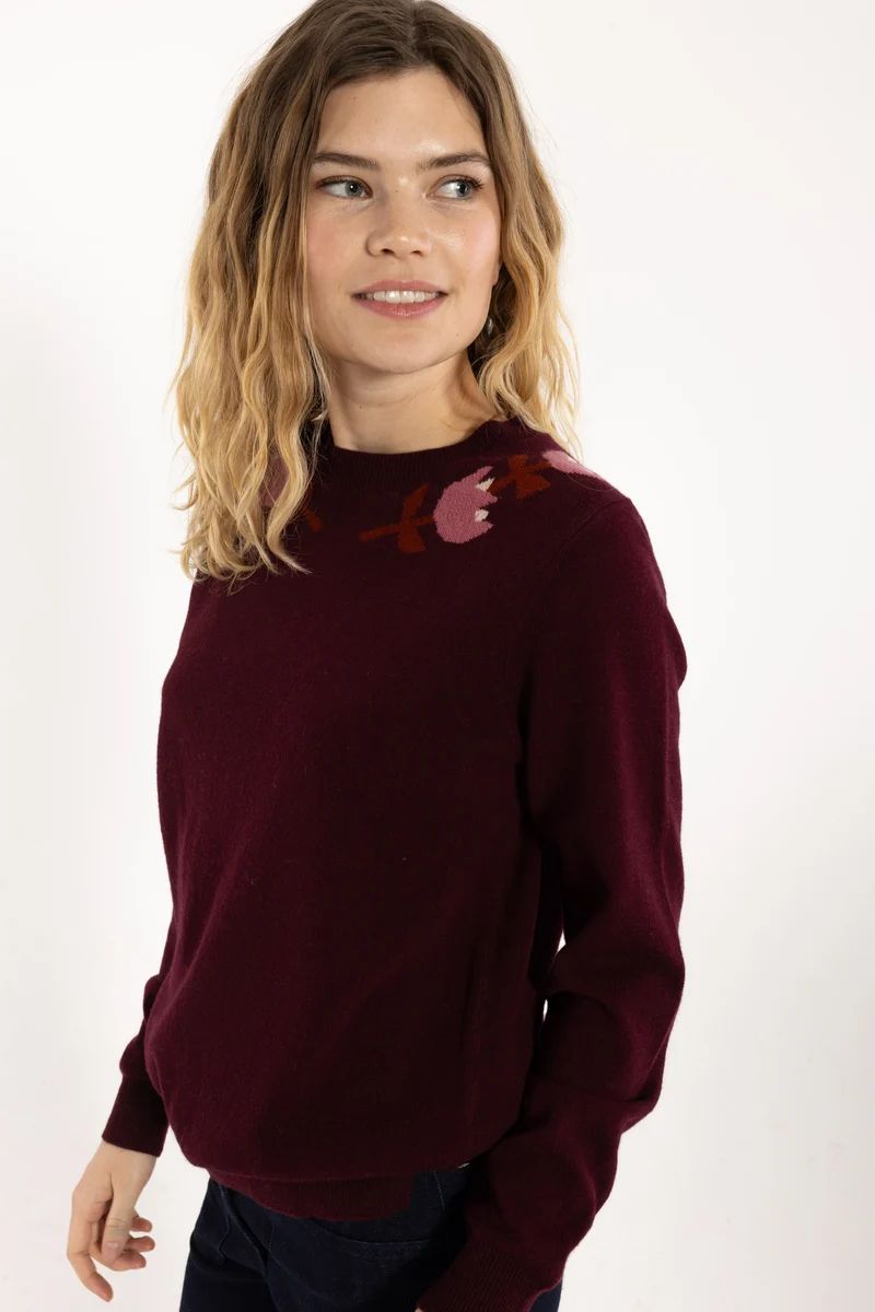 Danevibe Merino Wool Sweater Dark Wine FLOWER