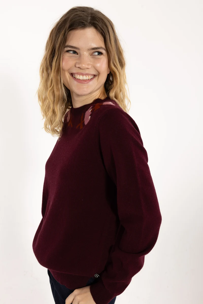 Danevibe Merino Wool Sweater Dark Wine FLOWER