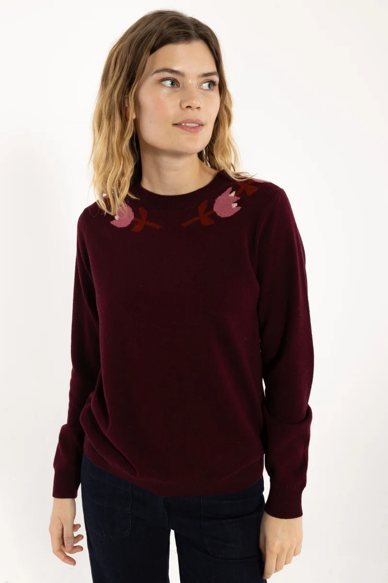 Danevibe Merino Wool Sweater Dark Wine FLOWER