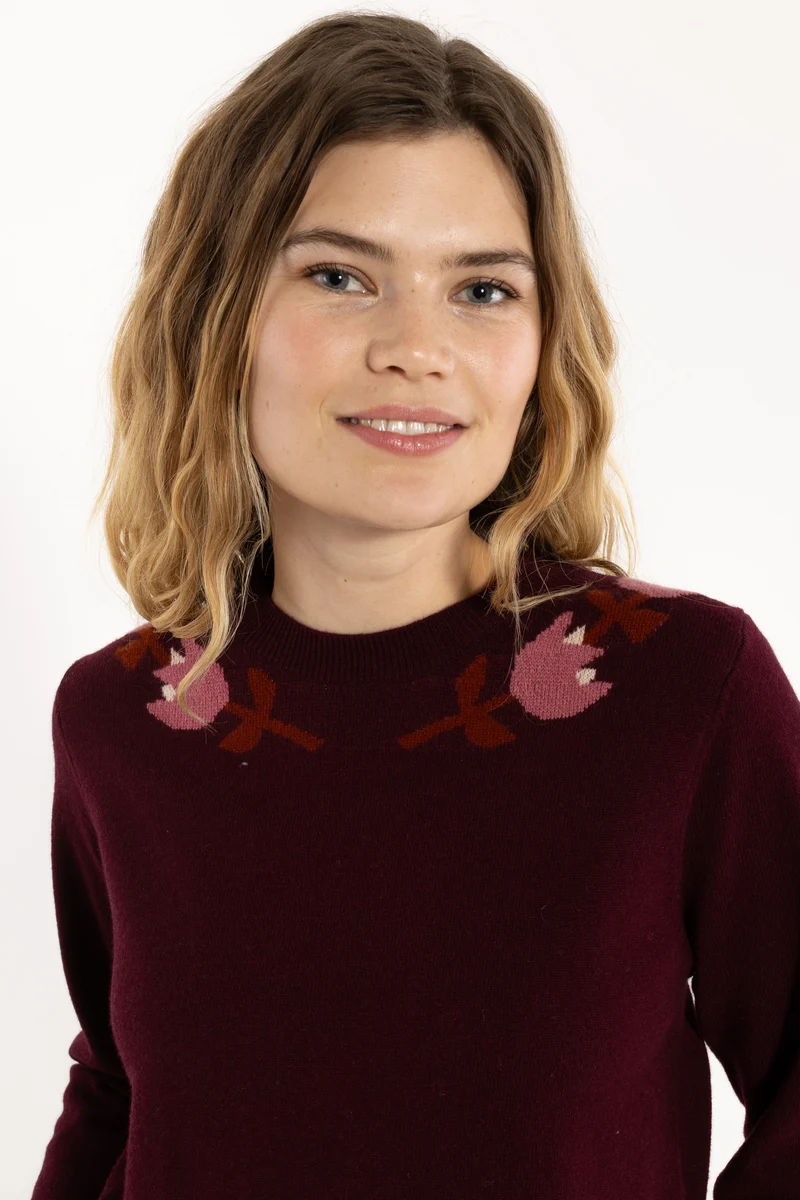 Danevibe Merino Wool Sweater Dark Wine FLOWER
