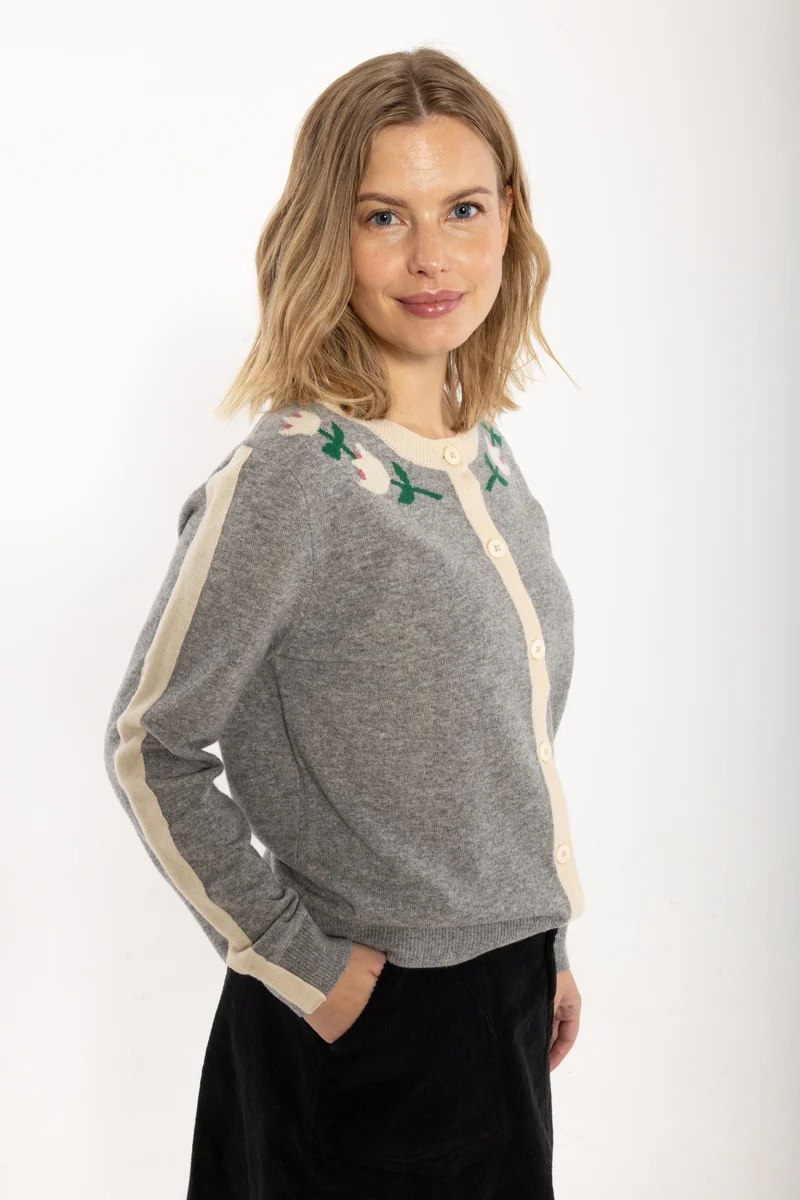 Danelife Merino Wool Cardigan Heather Grey FLOWER