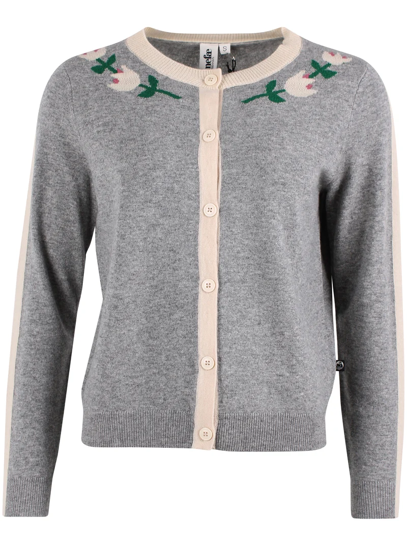 Danelife Merino Wool Cardigan Heather Grey FLOWER