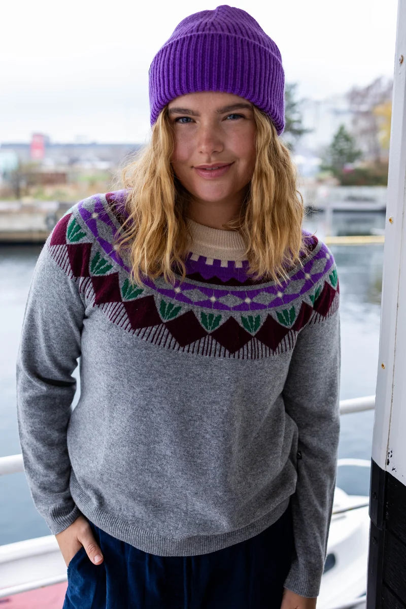 Danesidsel Merino Wool Sweater Heather Grey FLOWER