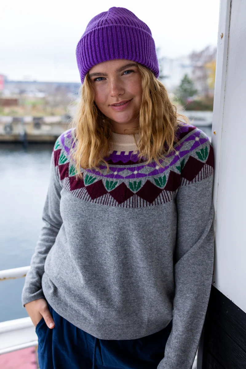 Danesidsel Merino Wool Sweater Heather Grey FLOWER