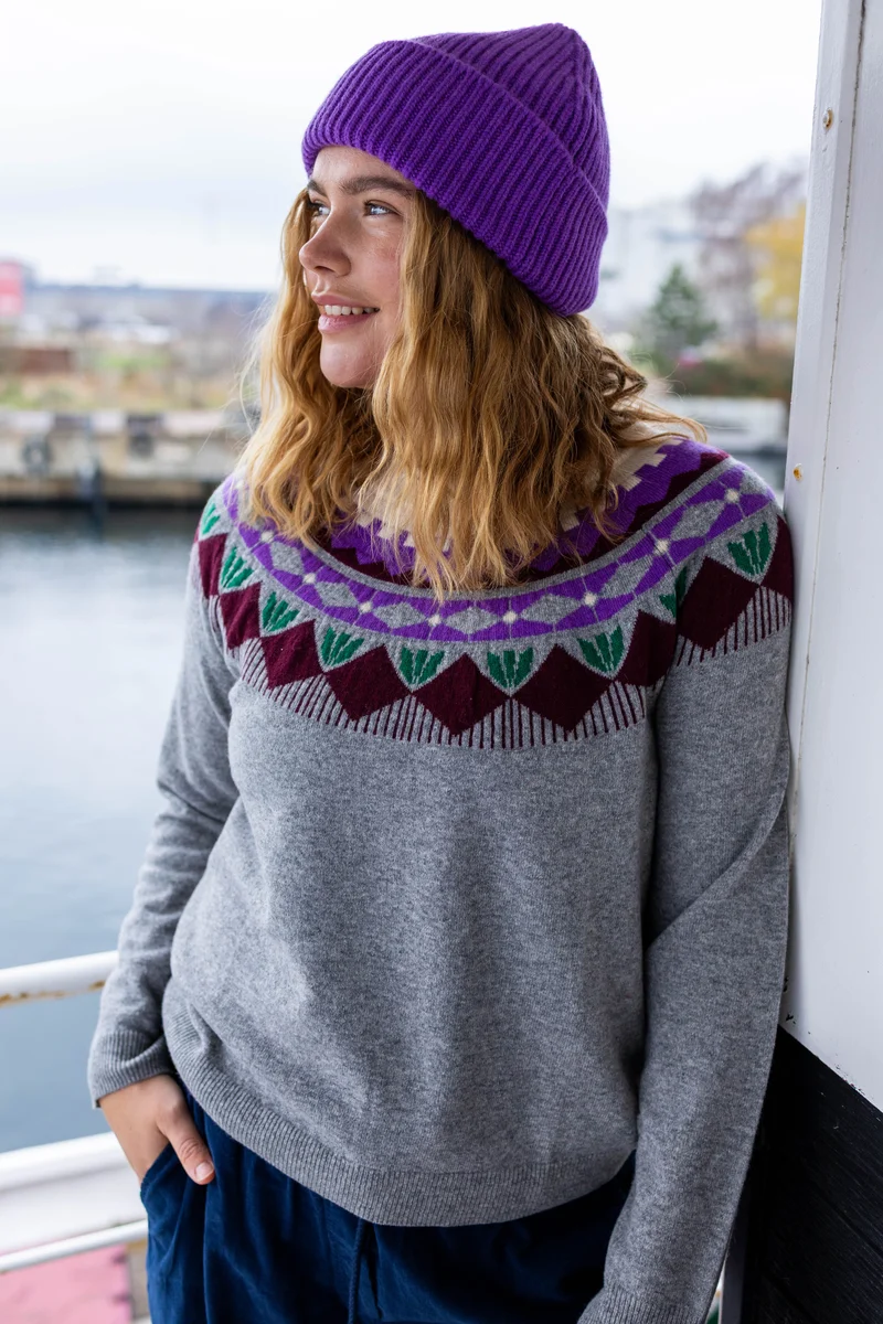 Danesidsel Merino Wool Sweater Heather Grey FLOWER