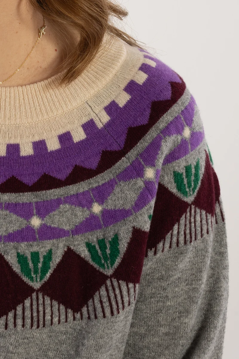 Danesidsel Merino Wool Sweater Heather Grey FLOWER
