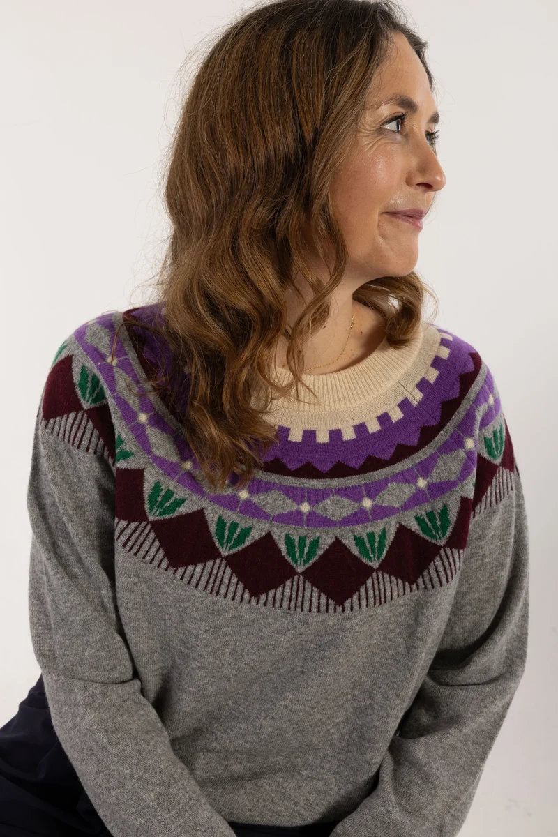 Danesidsel Merino Wool Sweater Heather Grey FLOWER