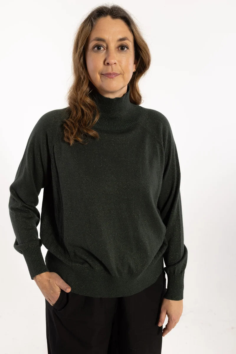 Danenorma Highneck Wool-Mix Glitter Sweater Dark Army