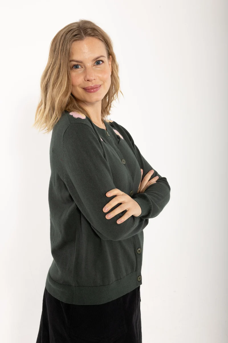 Danelife Wool-Mix Cardigan Dark Army FLOWER