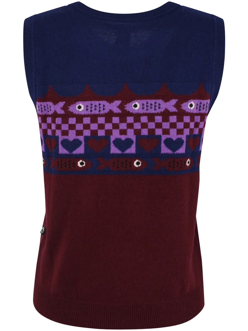 Danebeat Merino Wool Vest Deep Blue/Dark Wine FISH