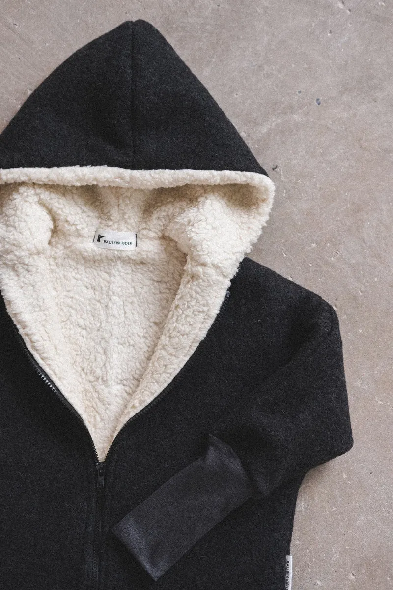 Wollwalkjacke Anthrazit mit Teddyfell