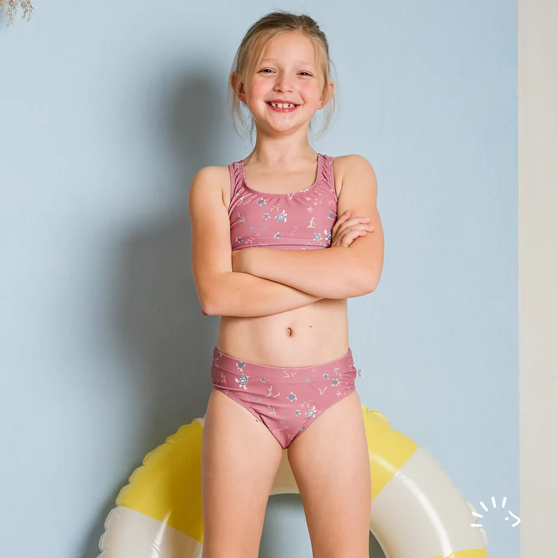 Hochwertiges Bikinioberteil mit UV-Schutz für Kinder | Schildkröte Mauve | popolini