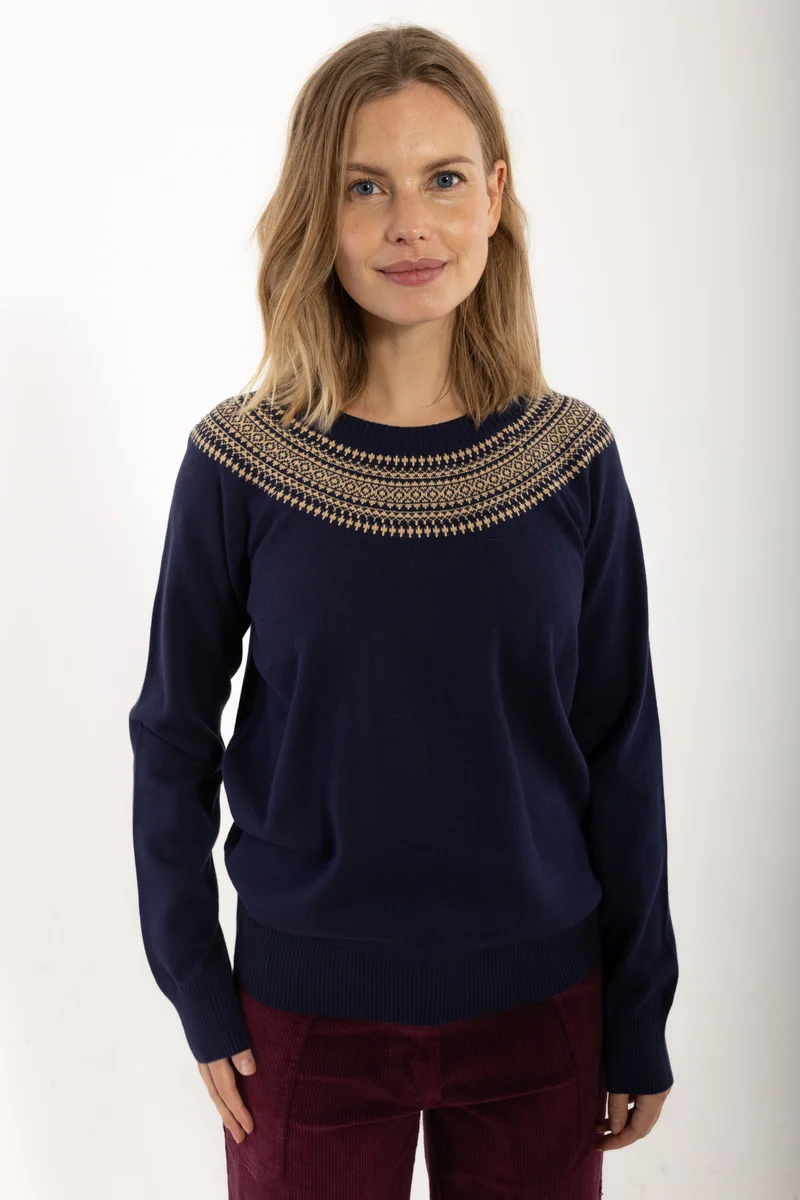 Danebright Lights Cotton Sweater Dark Navy JAQUARD