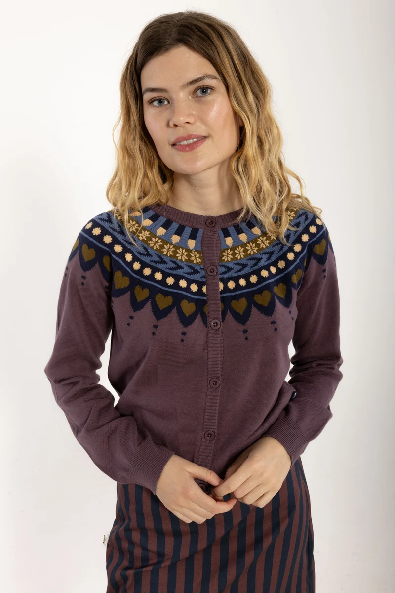Danesweetheart Cotton Cardigan Grey Plum JAQUARD