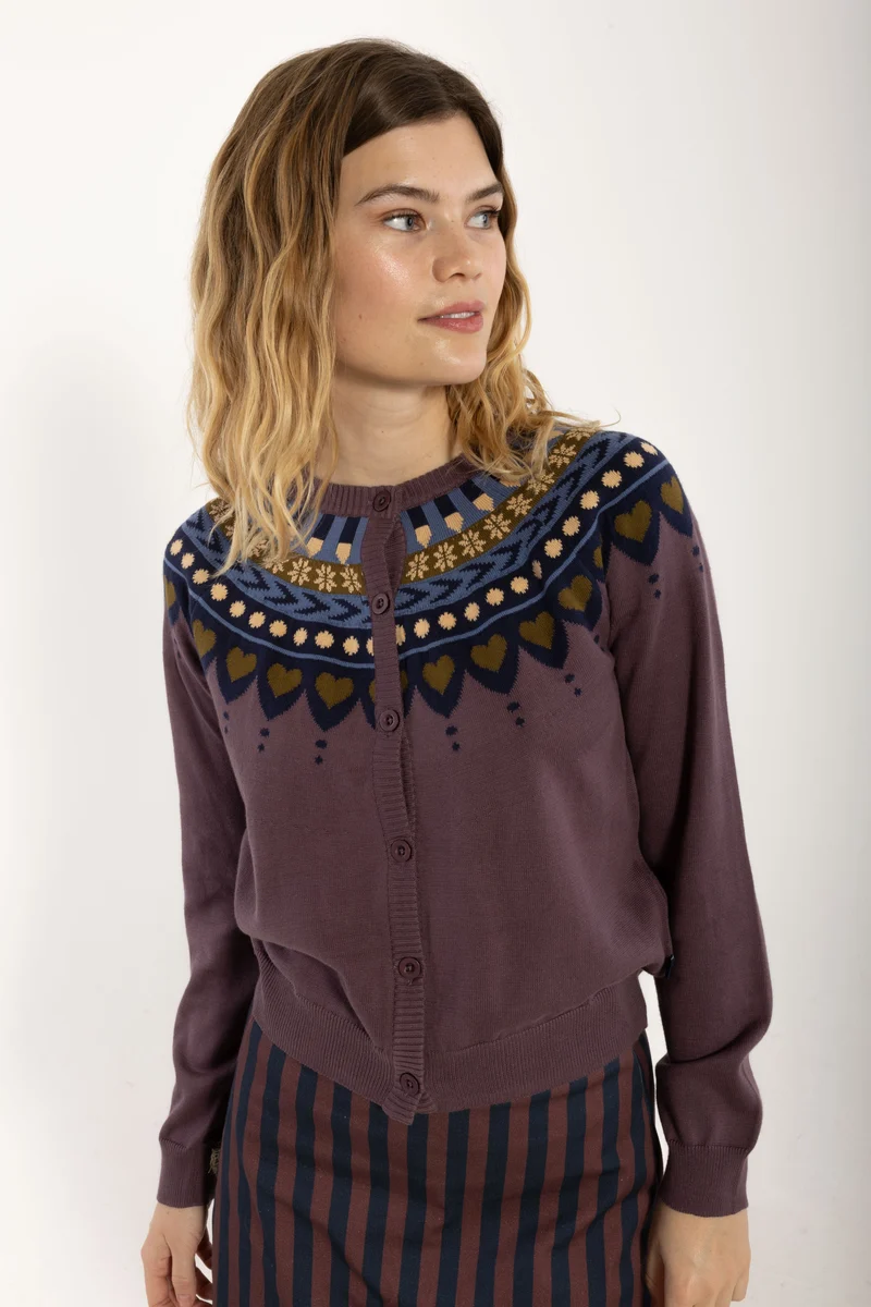 Danesweetheart Cotton Cardigan Grey Plum JAQUARD