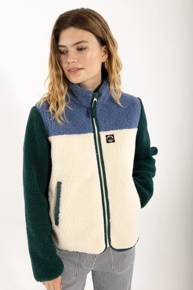Danebirk Fleece Zip-Up Canard/Porcelaine/Light Beige