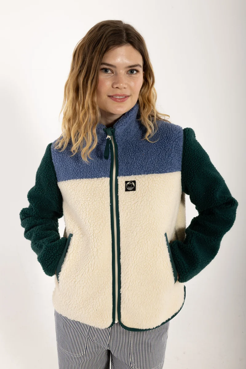 Danebirk Fleece Zip-Up Canard/Porcelaine/Light Beige