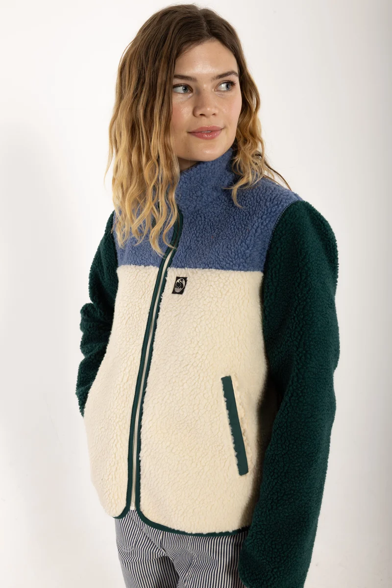 Danebirk Fleece Zip-Up Canard/Porcelaine/Light Beige