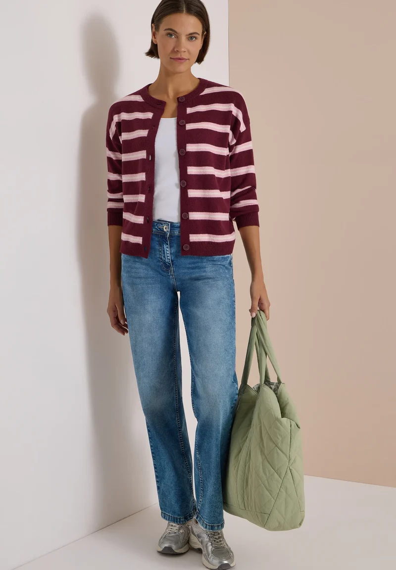 Strick-Cardigan mit Rundhals und Streifen