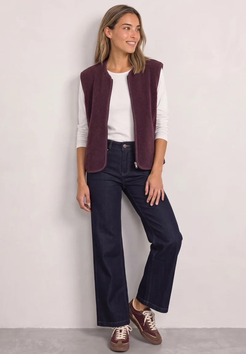 Teddy-Weste mit Zipper und Corddetails